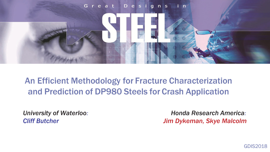 [Presentation Thumbnail: An Efficient Methodology for Fracture Characterization and Prediction of DP980 Steels for Crash Application]