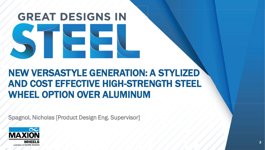 [Presentation Thumbnail: New Versastyle Generation: A Stylized and Cost Effective High-Strength Steel Wheel Option over Aluminum]