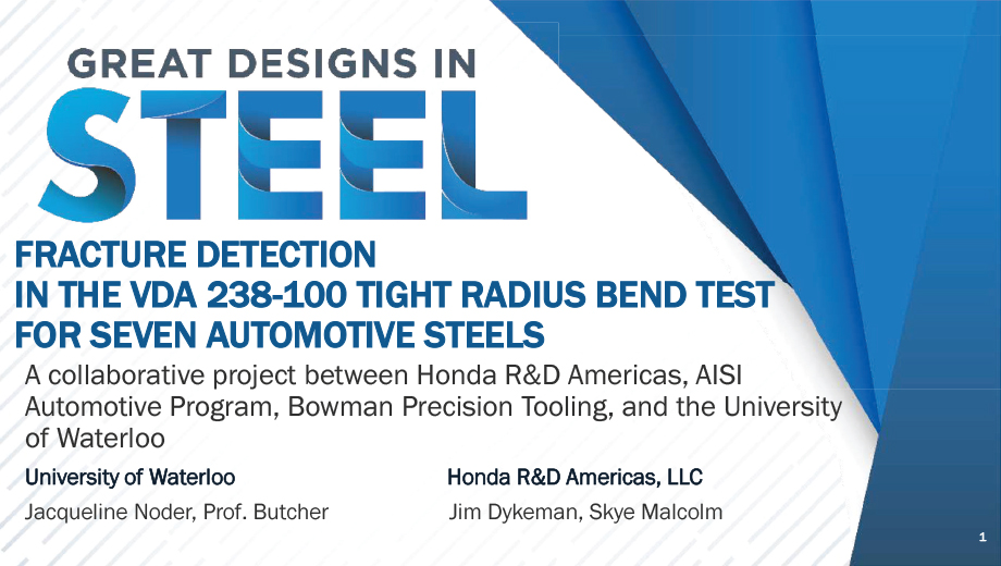 [Presentation Thumbnail: Fracture Detection in the VDA 238-100 Tight Radius Bend Test for Automotive Steels]