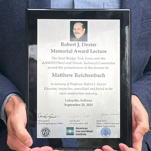 Drexel University’s Dr. Matthew Reichenbach, Ph.D., P.E., has been awarded the 2025 Robert J. Dexter Memorial Award Lecture by the AISI Steel Bridge Task Forc